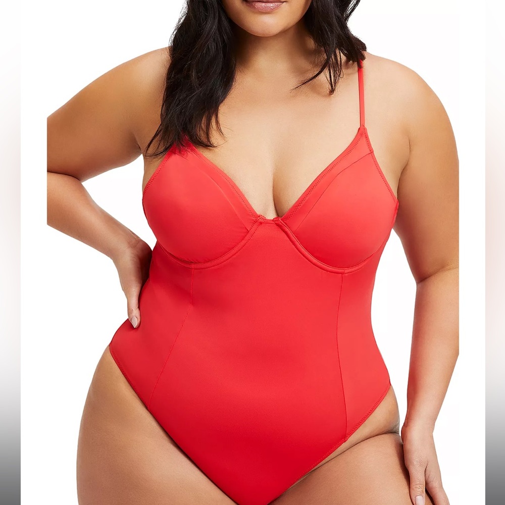 NWT- GOOD AMERICAN Showoff Underwire One Piece Swimsuit Bright Poppy